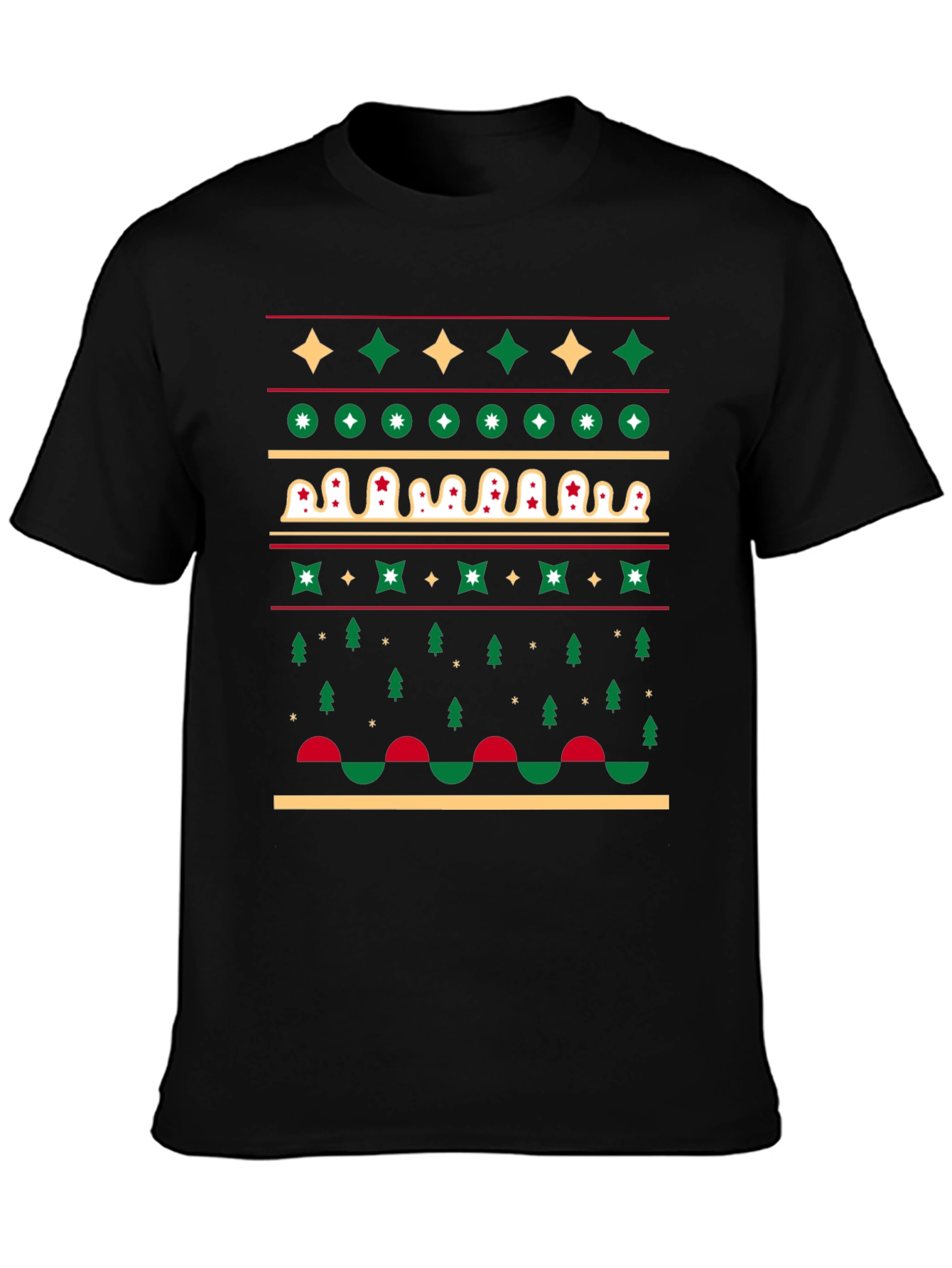 Festive Holiday Pattern Black T-Shirt