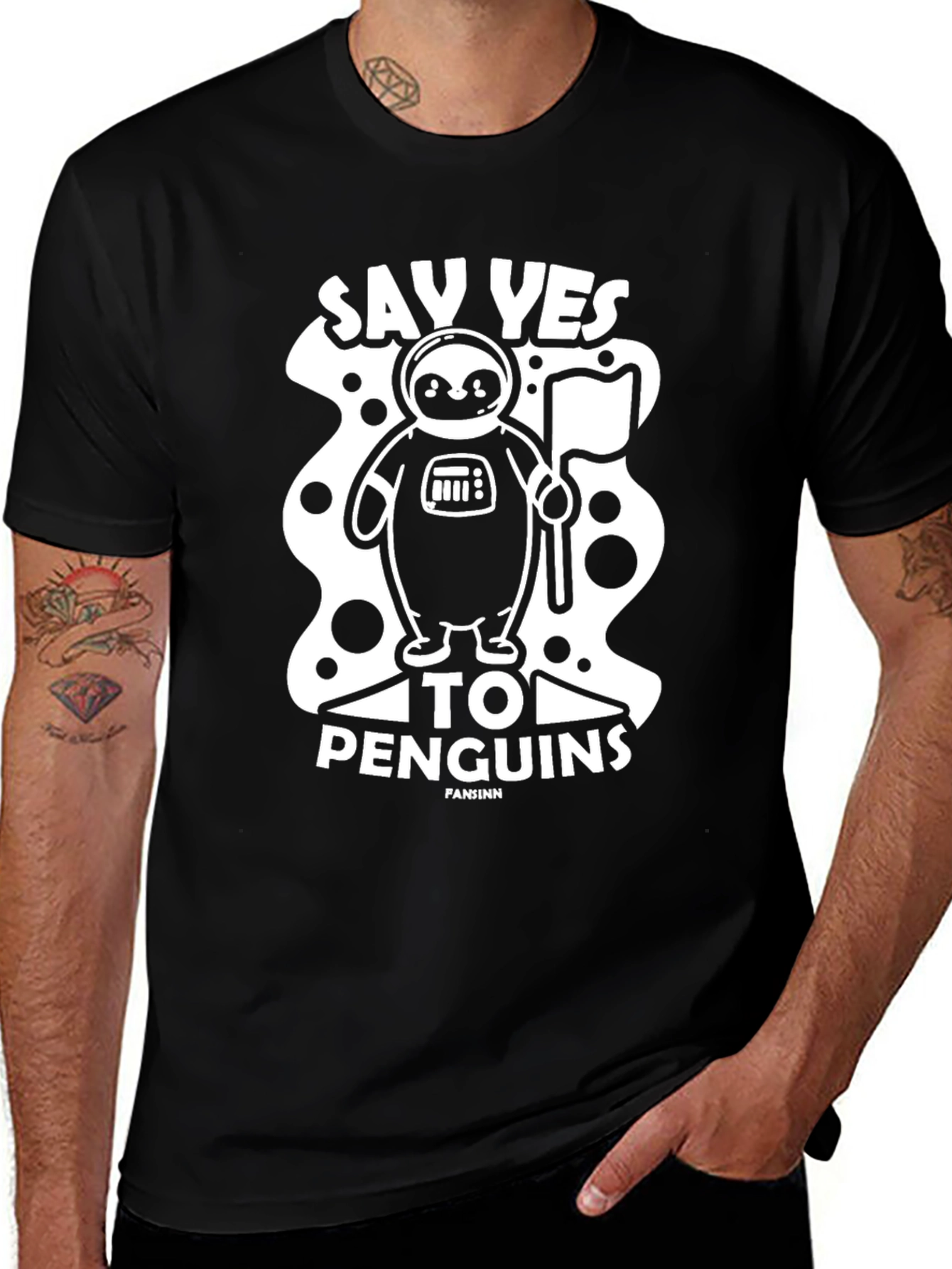 Say Yes To Penguins T-Shirt - Black Crew Neck