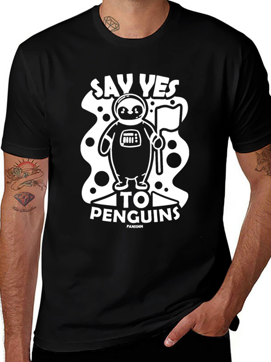 Say Yes To Penguins T-Shirt - Black Crew Neck