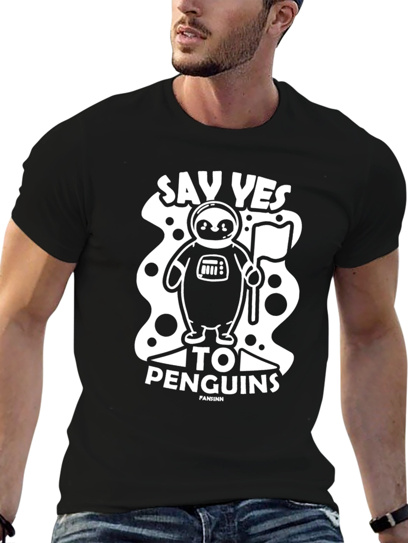 Say Yes To Penguins T-Shirt - Black Crew Neck