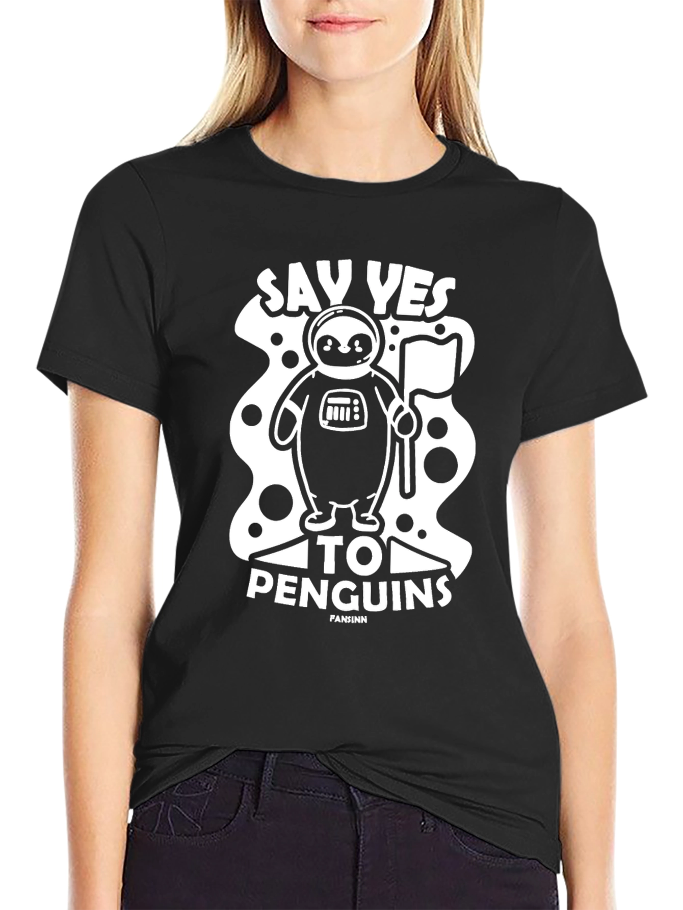 Say Yes To Penguins T-Shirt - Black Crew Neck