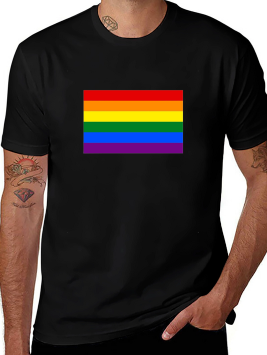 Pride Flag T-Shirt - Black Short Sleeve Crew Neck