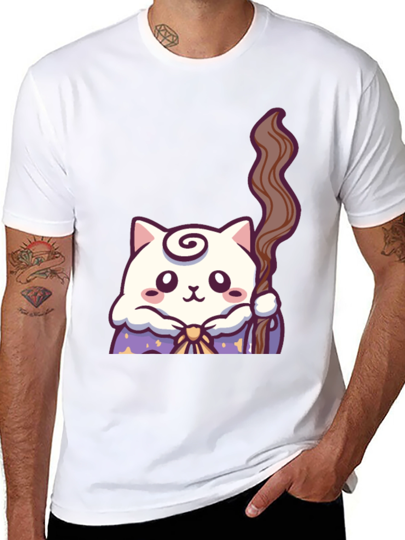 Wizard Cat Graphic T-Shirt - Black