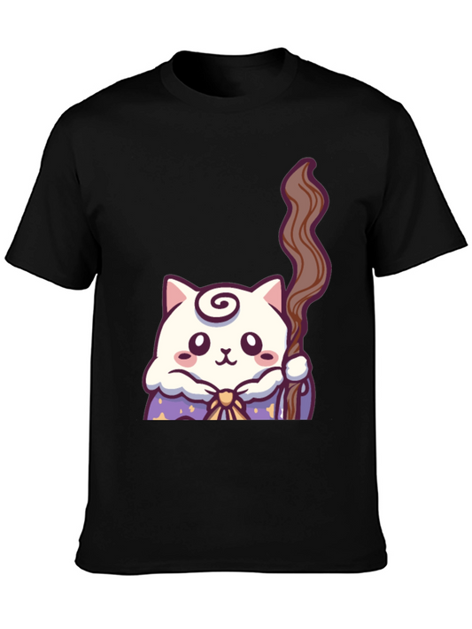 Wizard Cat Graphic T-Shirt - Black