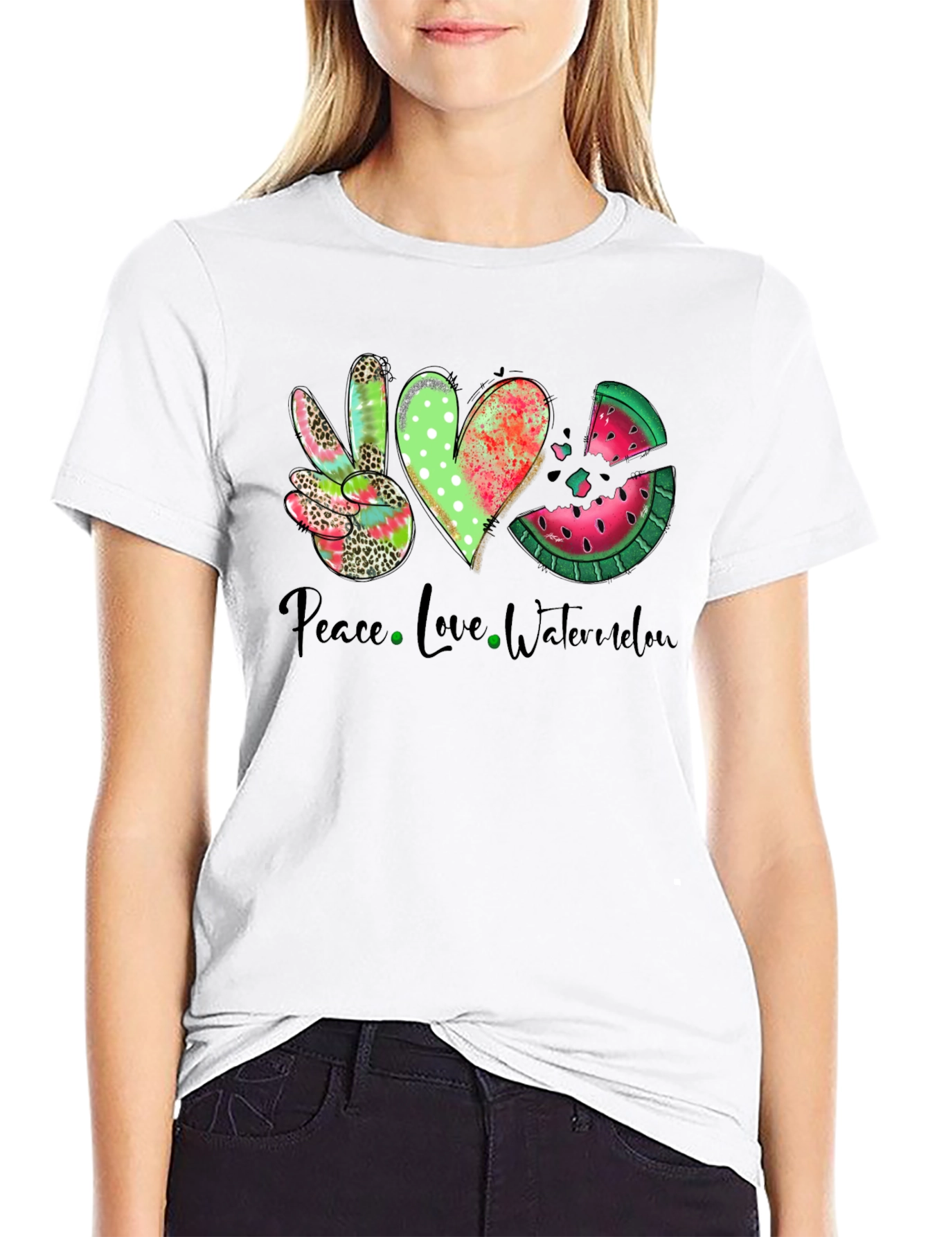 Peace Love Watermelon Graphic T-Shirt