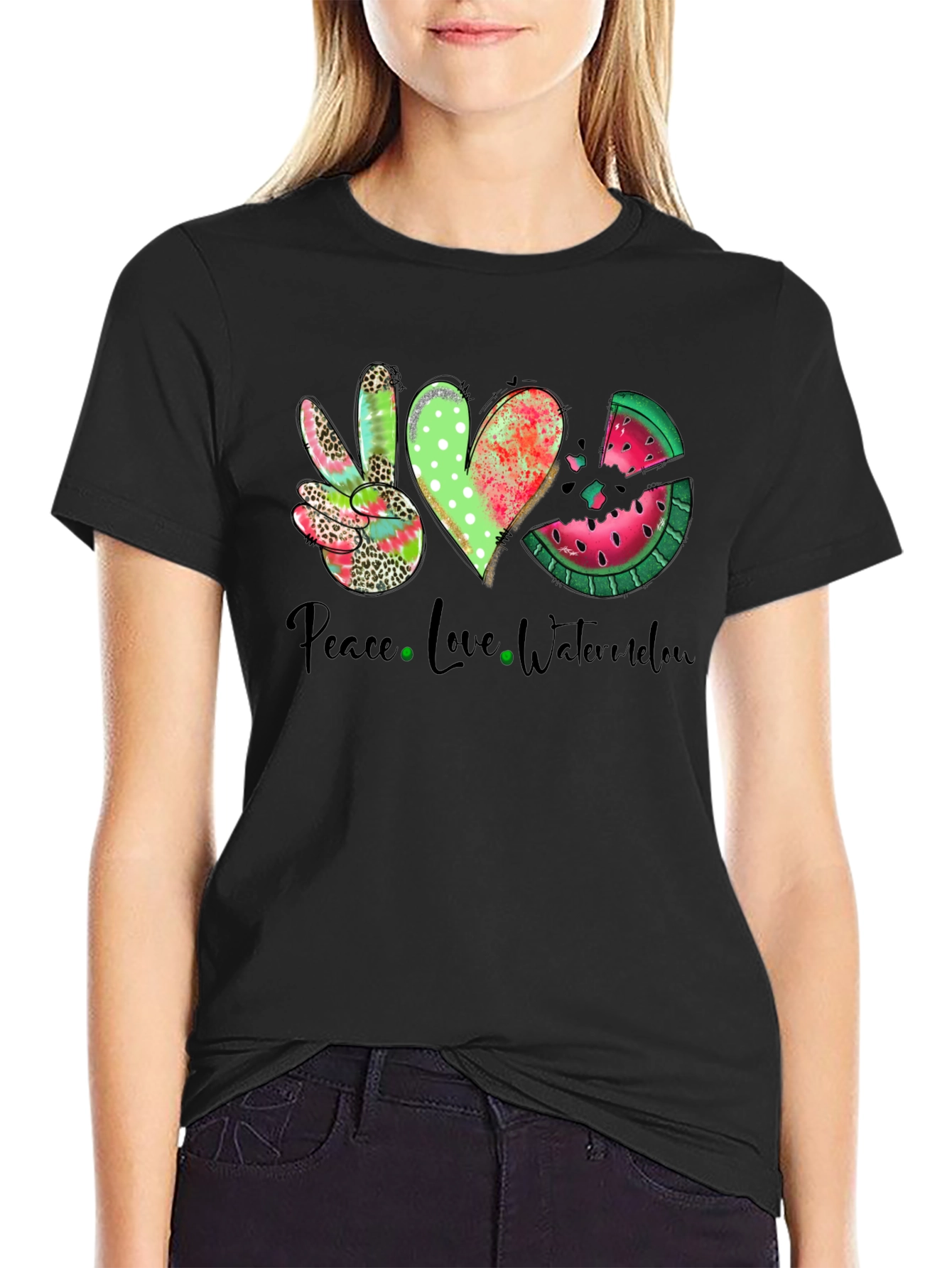 Peace Love Watermelon Graphic T-Shirt