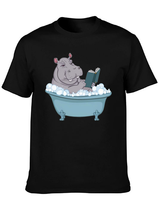 Hippo Reading in Tub Graphic Tee - Unisex Black T-Shirt