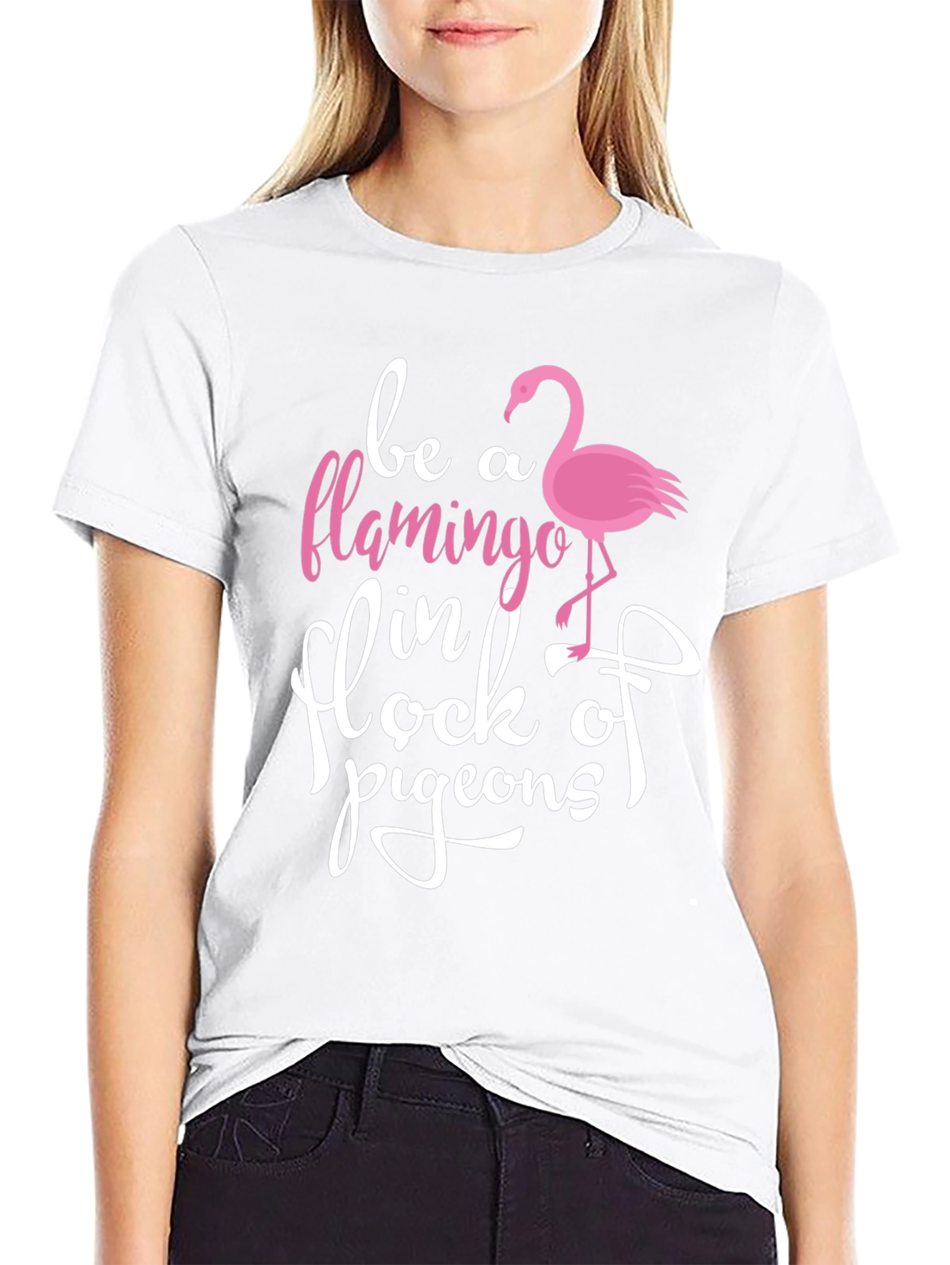 Be A Flamingo Graphic Print Black T-Shirt