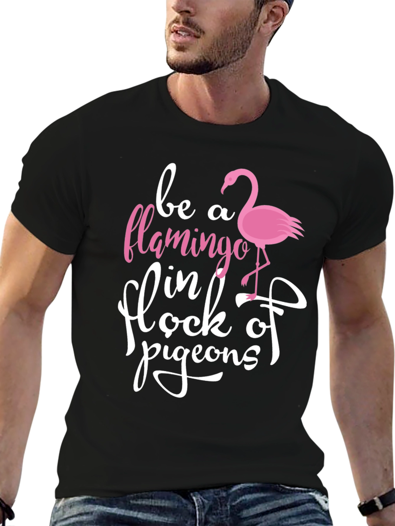 Be A Flamingo Graphic Print Black T-Shirt