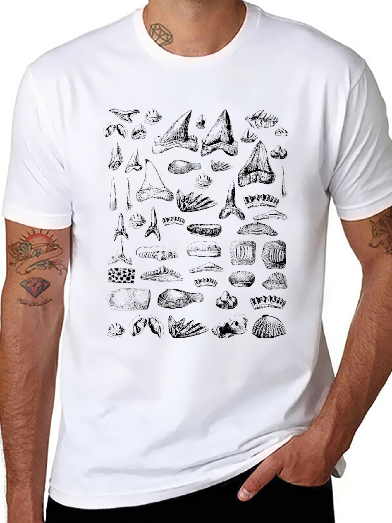 Shark Tooth Print Black T-Shirt