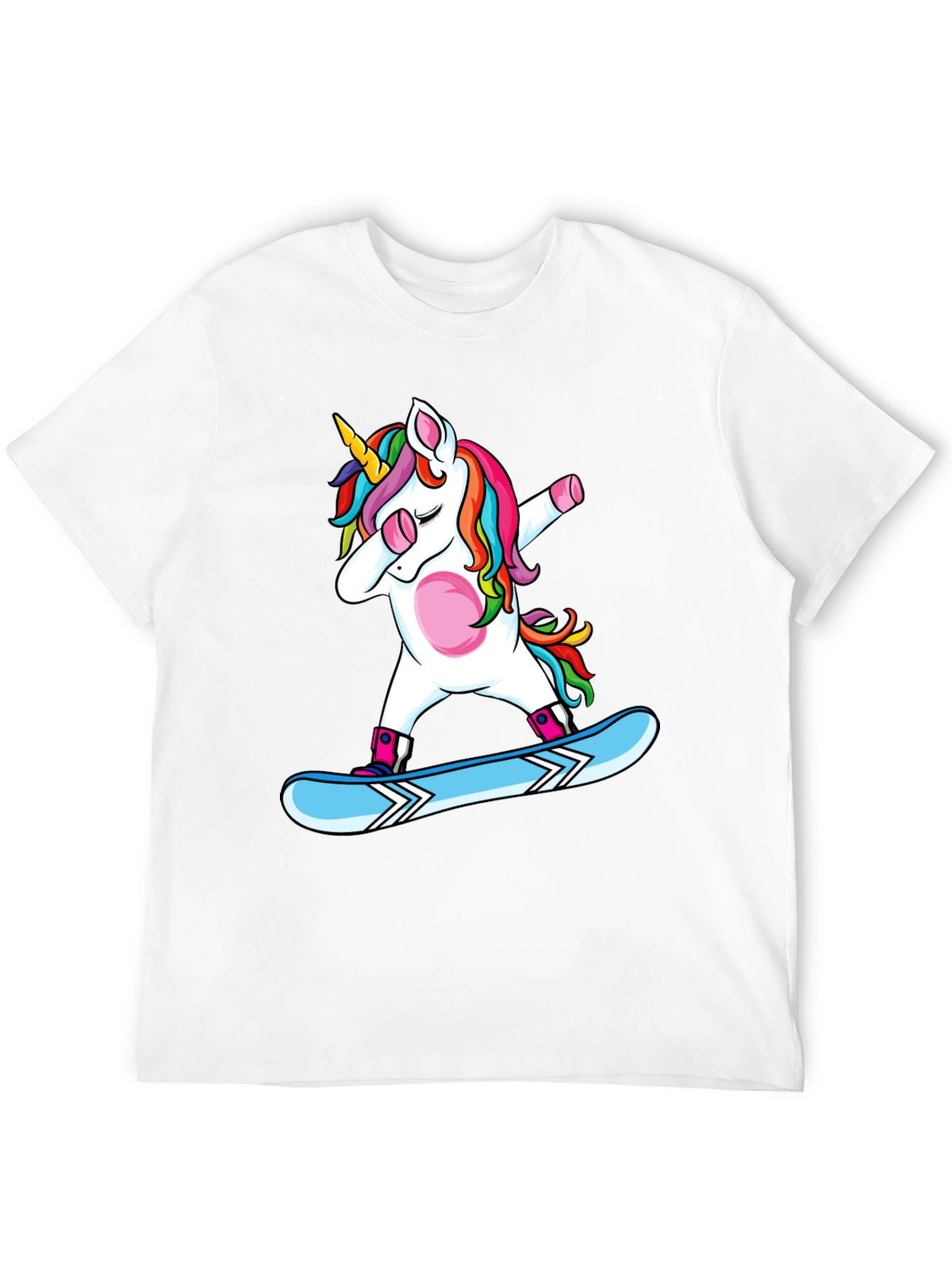 Dabbing Unicorn Snowboarding Black T-Shirt