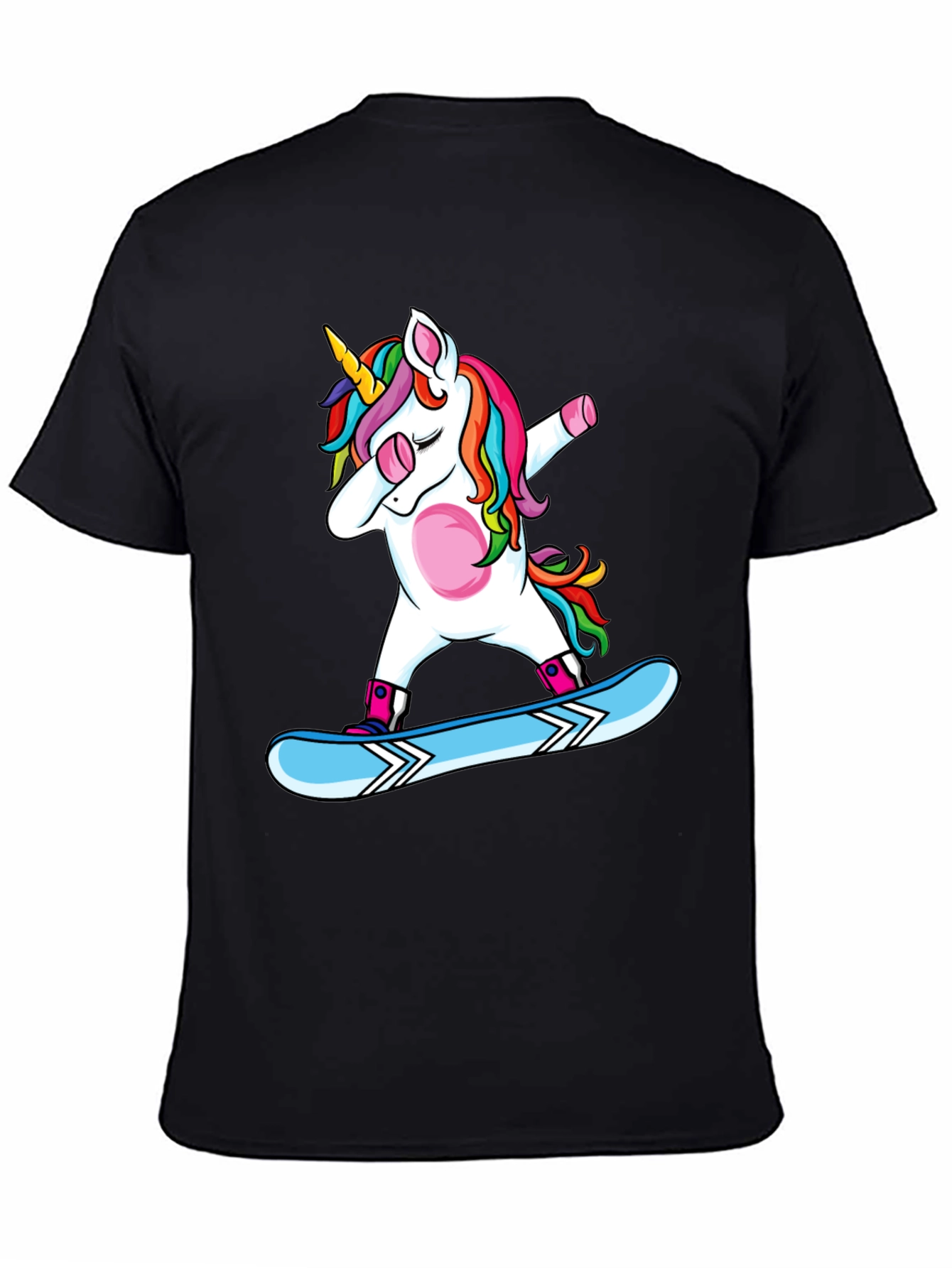 Dabbing Unicorn Snowboarding Black T-Shirt