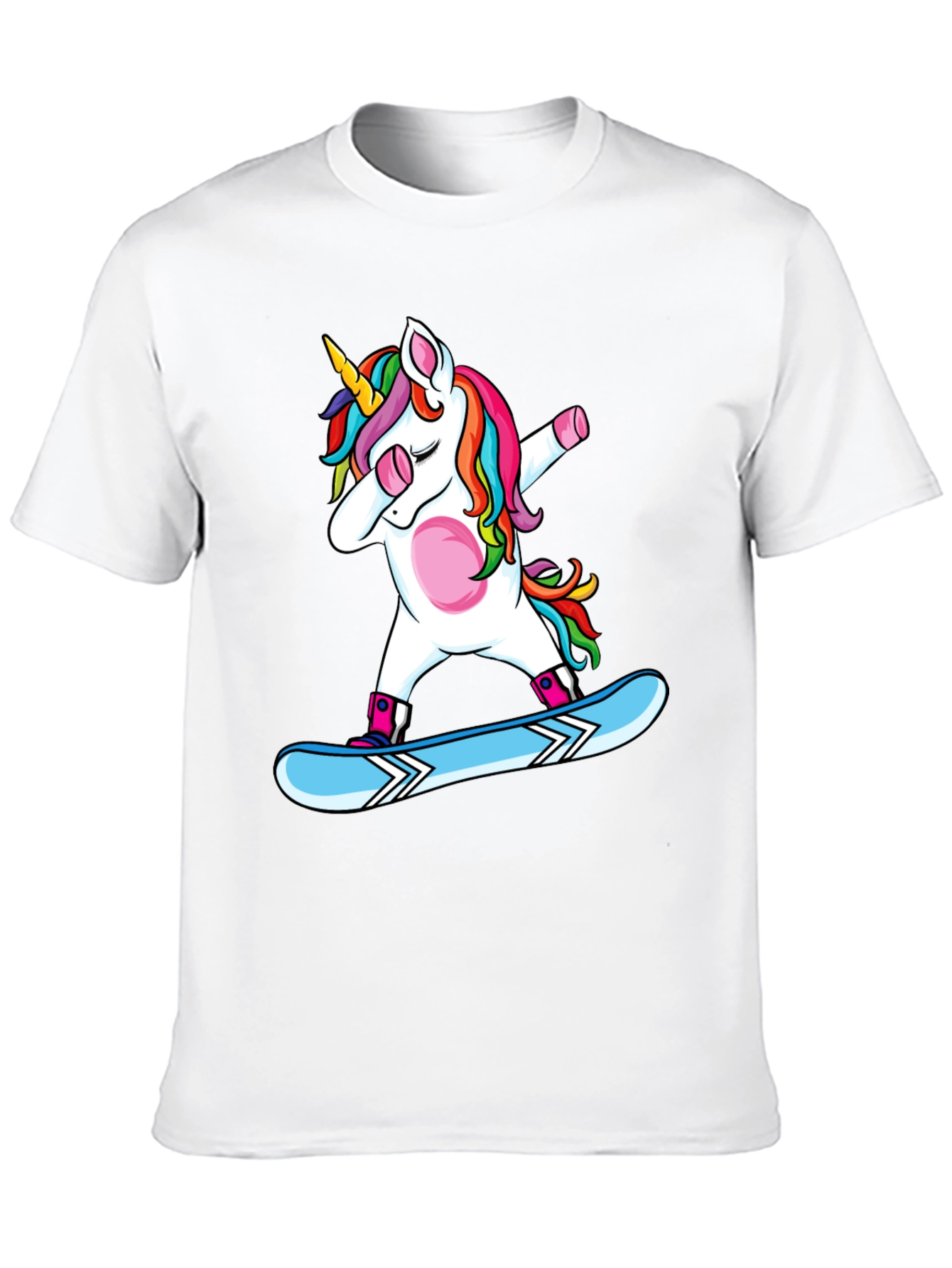 Dabbing Unicorn Snowboarding Black T-Shirt