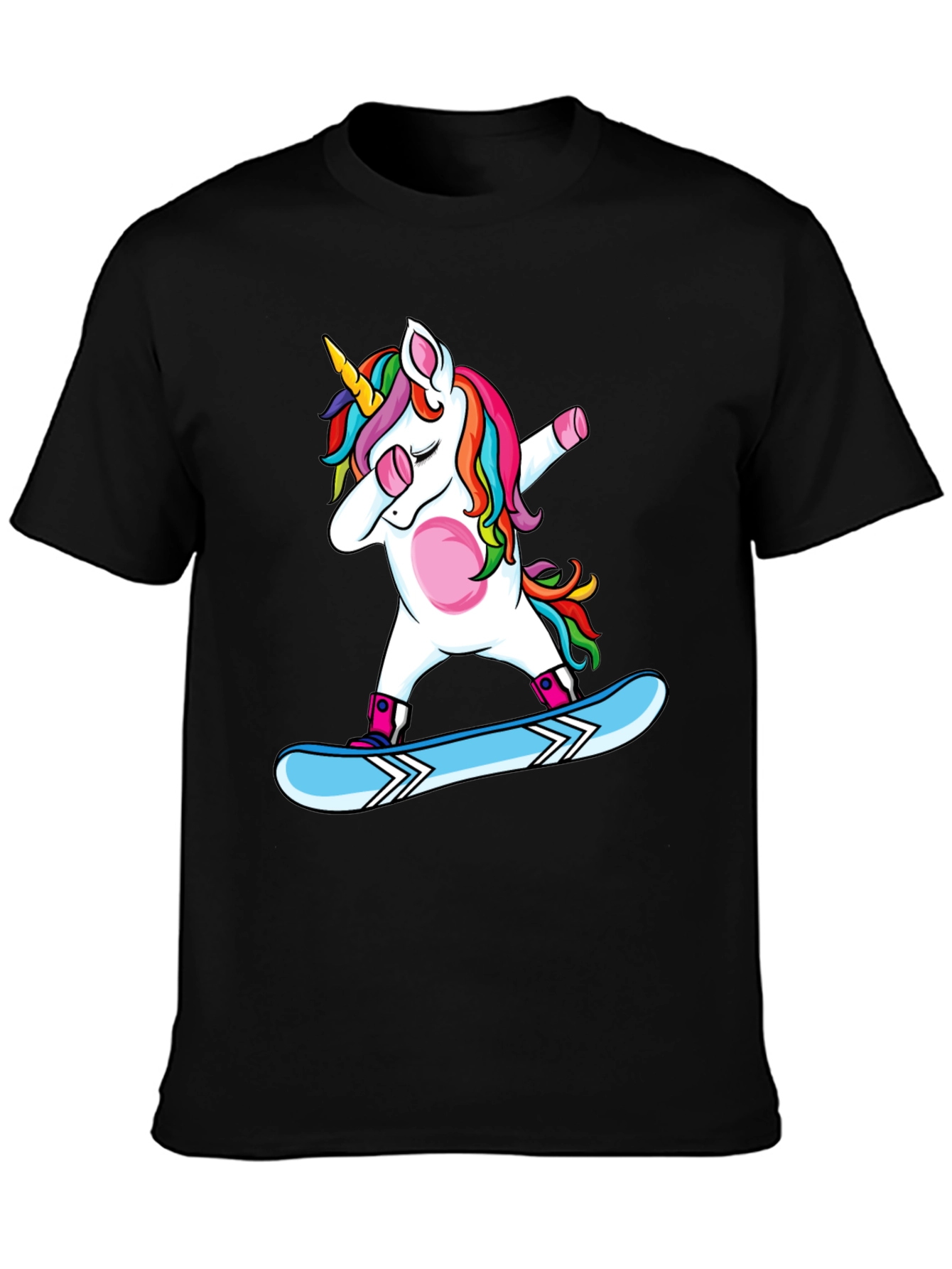 Dabbing Unicorn Snowboarding Black T-Shirt