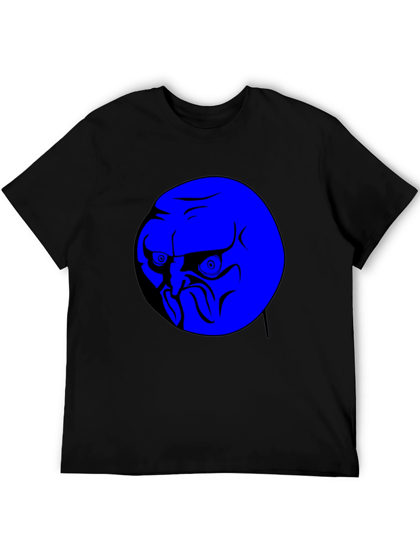 Blue Rage Face Graphic Black T-Shirt