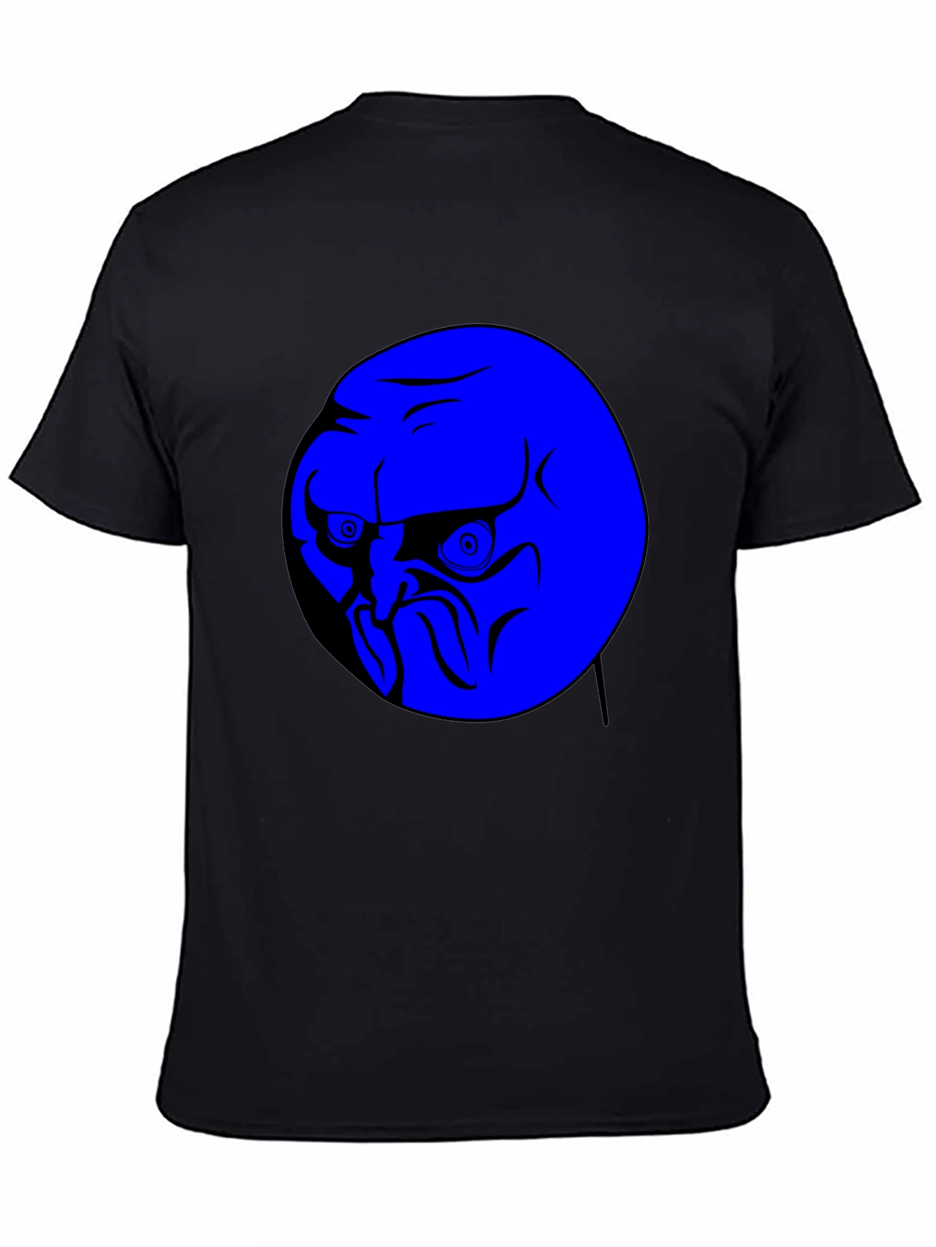 Blue Rage Face Graphic Black T-Shirt