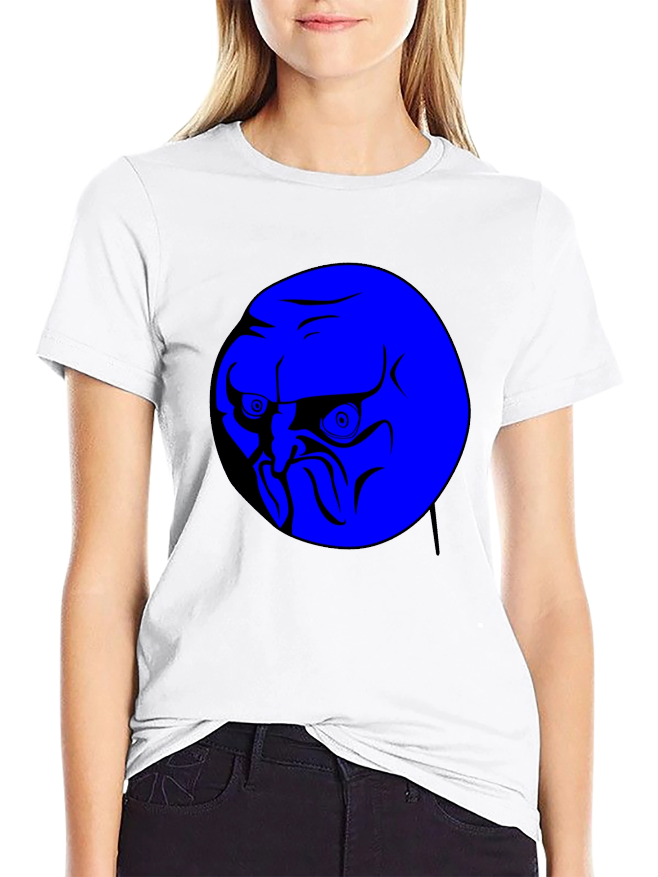 Blue Rage Face Graphic Black T-Shirt