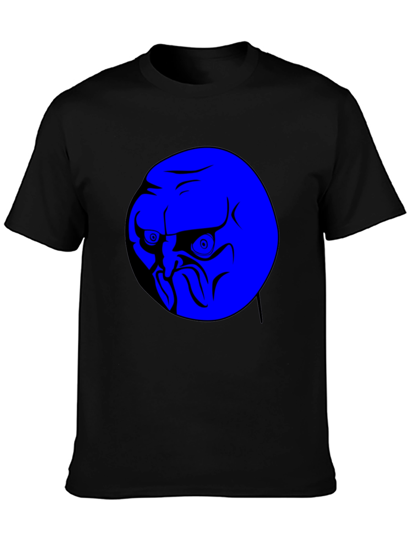 Blue Rage Face Graphic Black T-Shirt