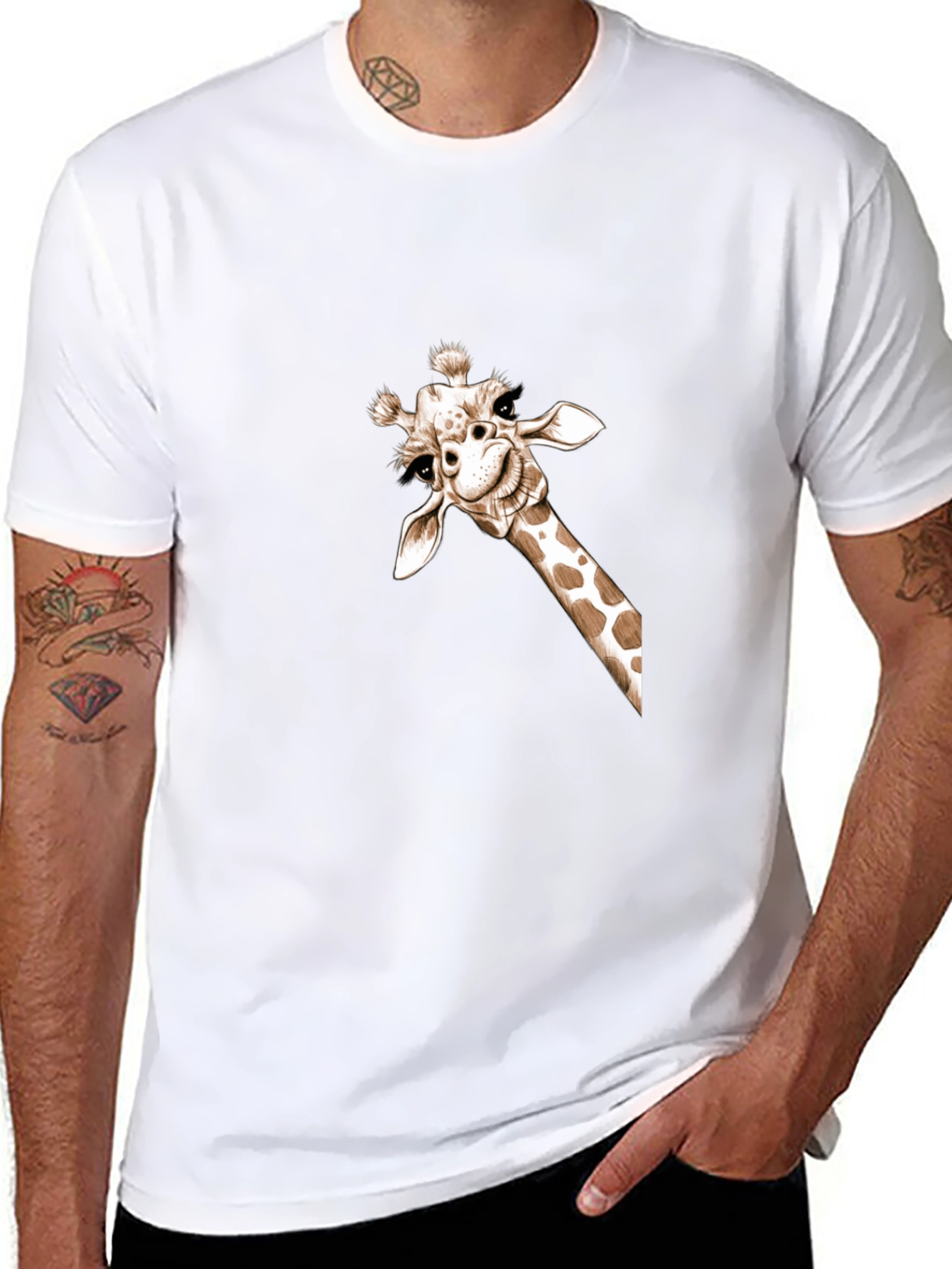 Giraffe Peek Graphic Tee - Soft Cotton Crewneck