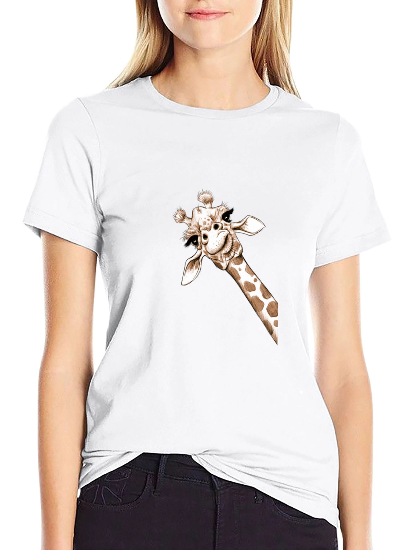 Giraffe Peek Graphic Tee - Soft Cotton Crewneck
