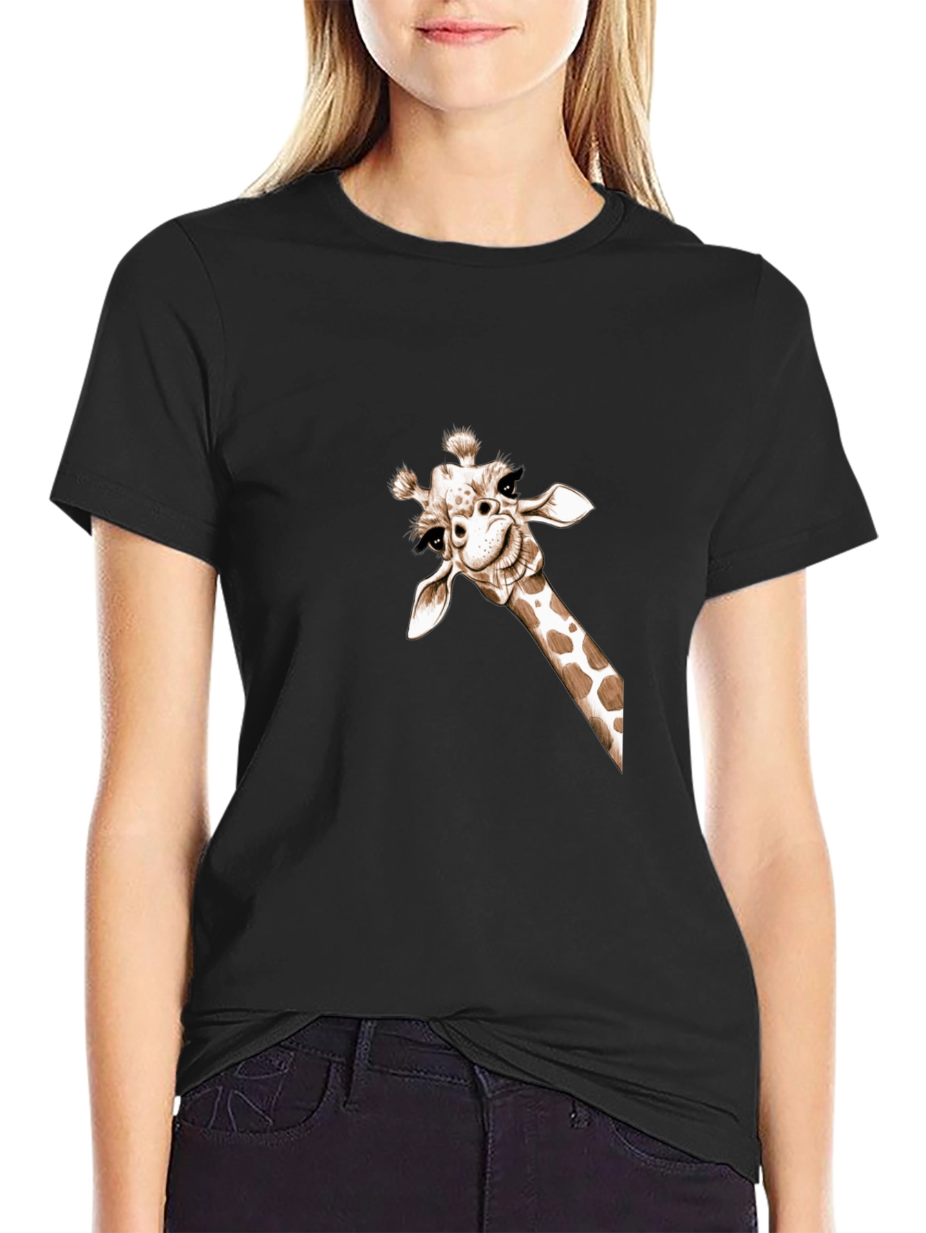 Giraffe Peek Graphic Tee - Soft Cotton Crewneck
