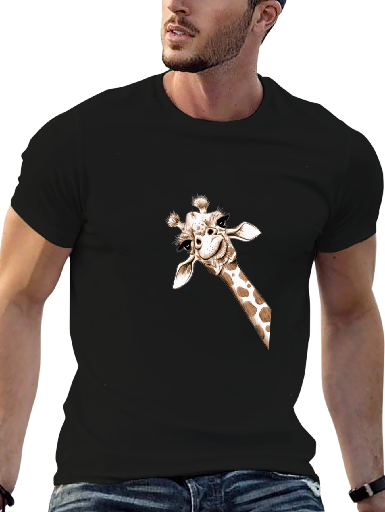 Giraffe Peek Graphic Tee - Soft Cotton Crewneck