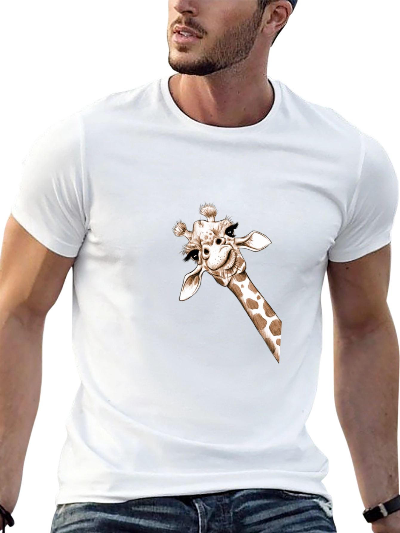 Giraffe Peek Graphic Tee - Soft Cotton Crewneck