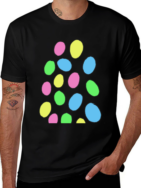 Colorful Easter Egg Pattern Black T-Shirt