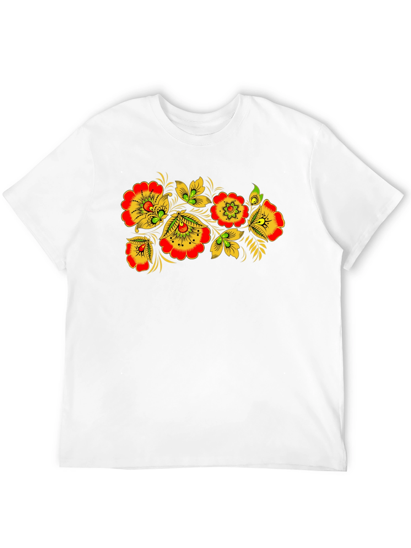 Floral Folk Art Black T-Shirt
