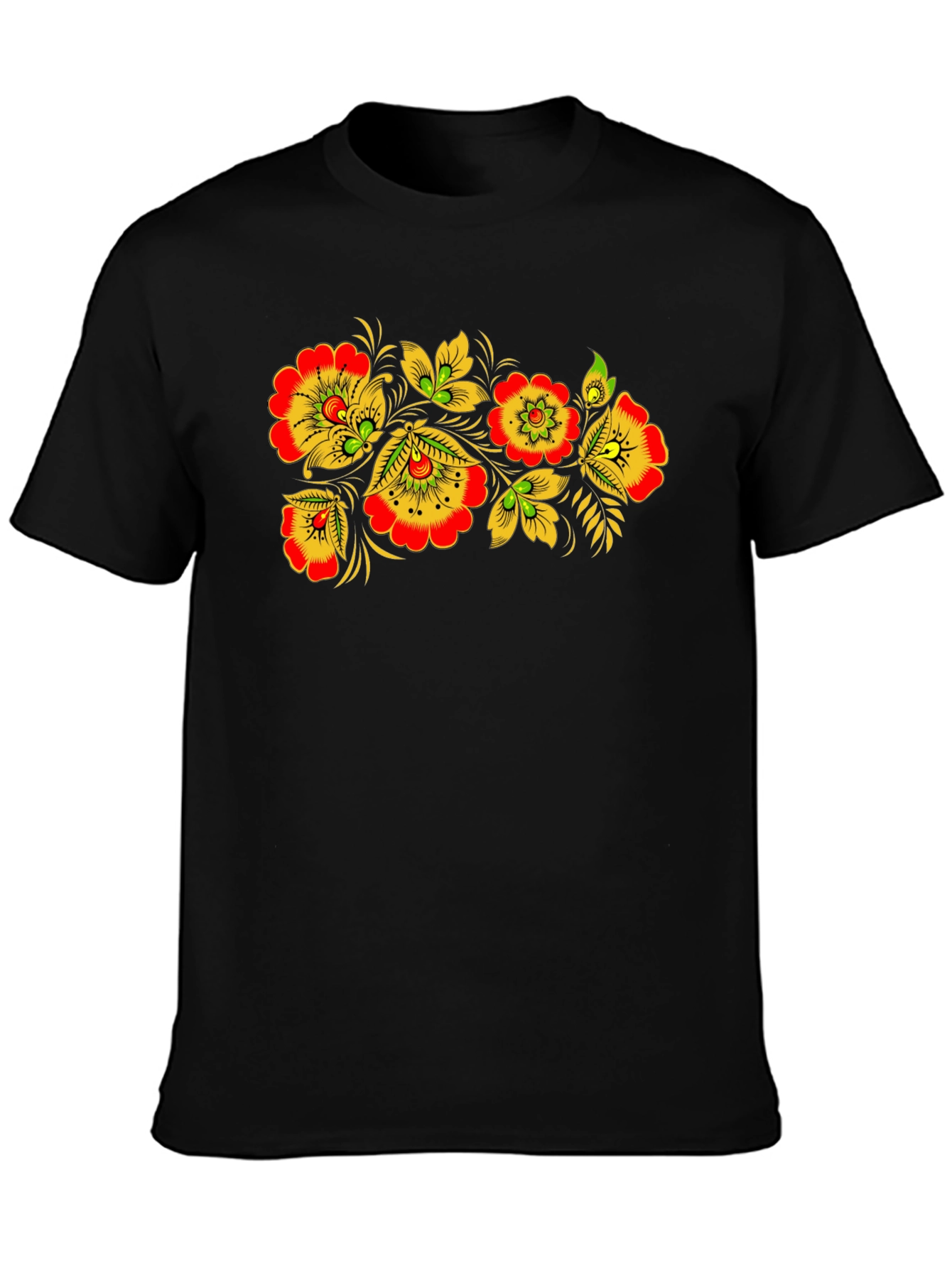 Floral Folk Art Black T-Shirt