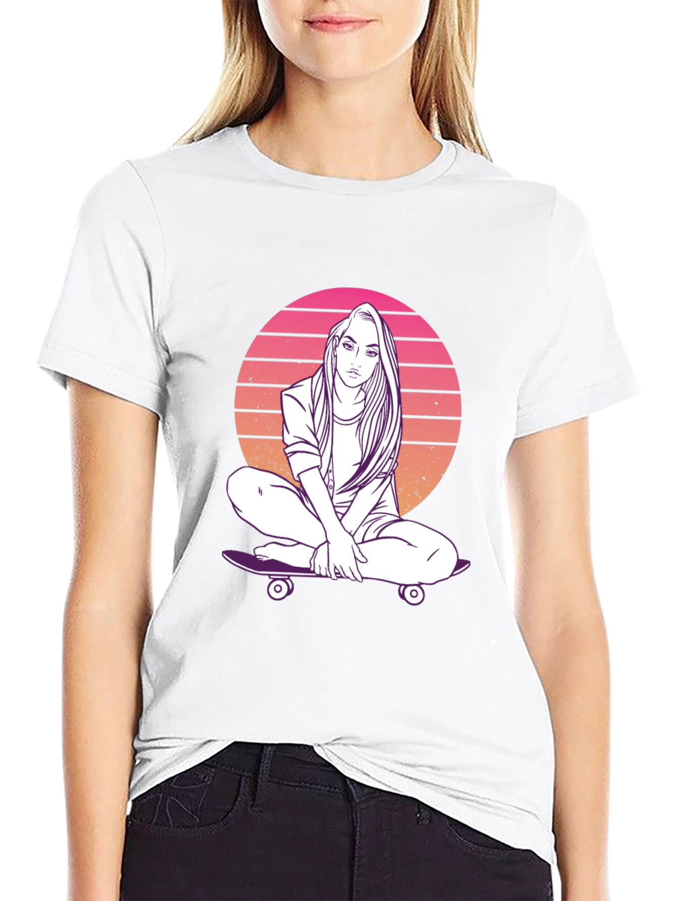 Sunset Skater Girl Graphic T-Shirt - Retro Style