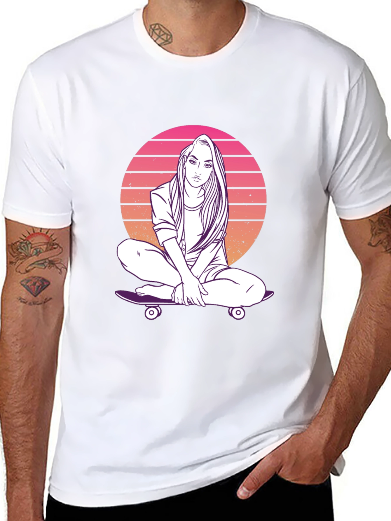 Sunset Skater Girl Graphic T-Shirt - Retro Style