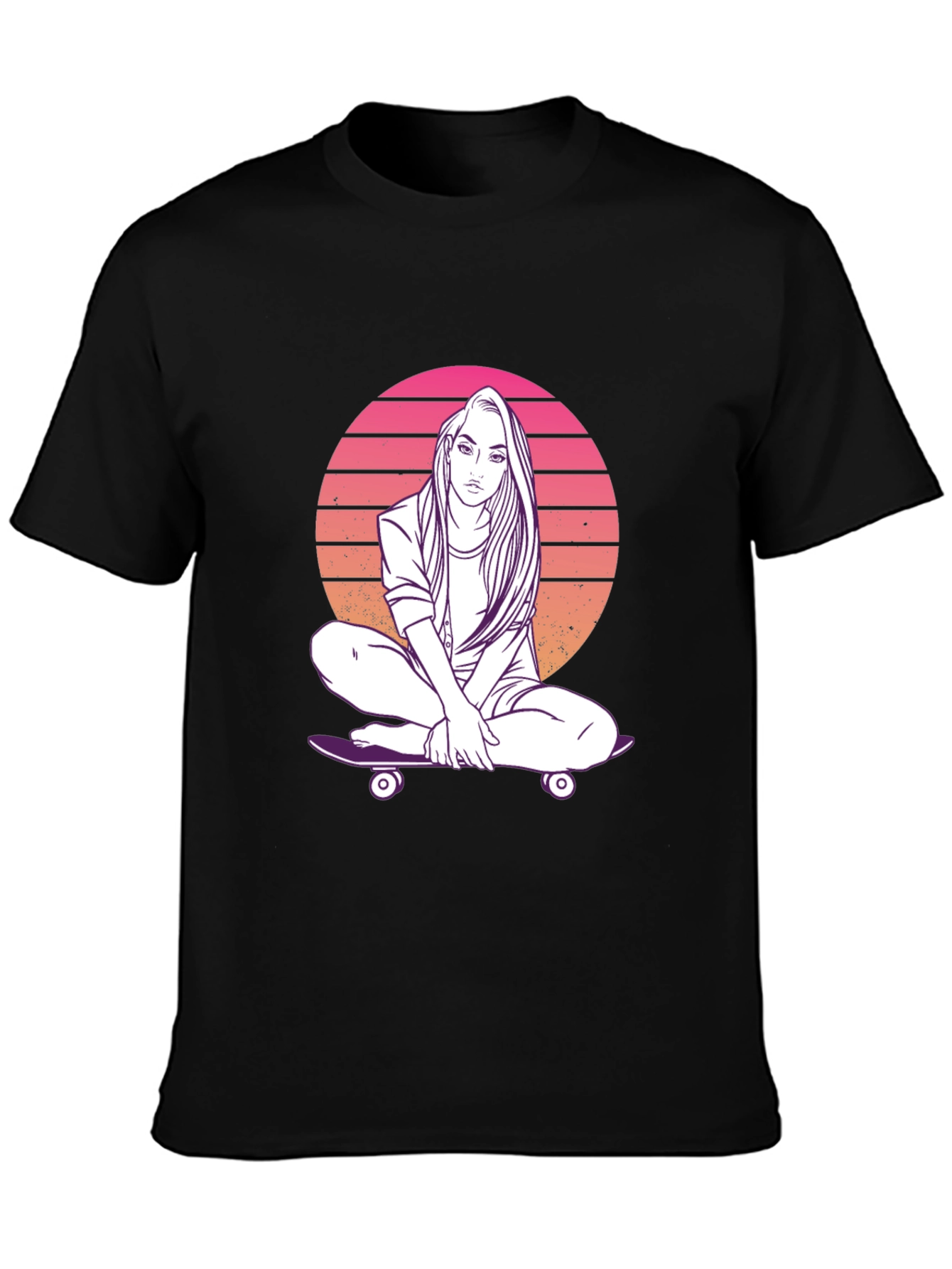 Sunset Skater Girl Graphic T-Shirt - Retro Style