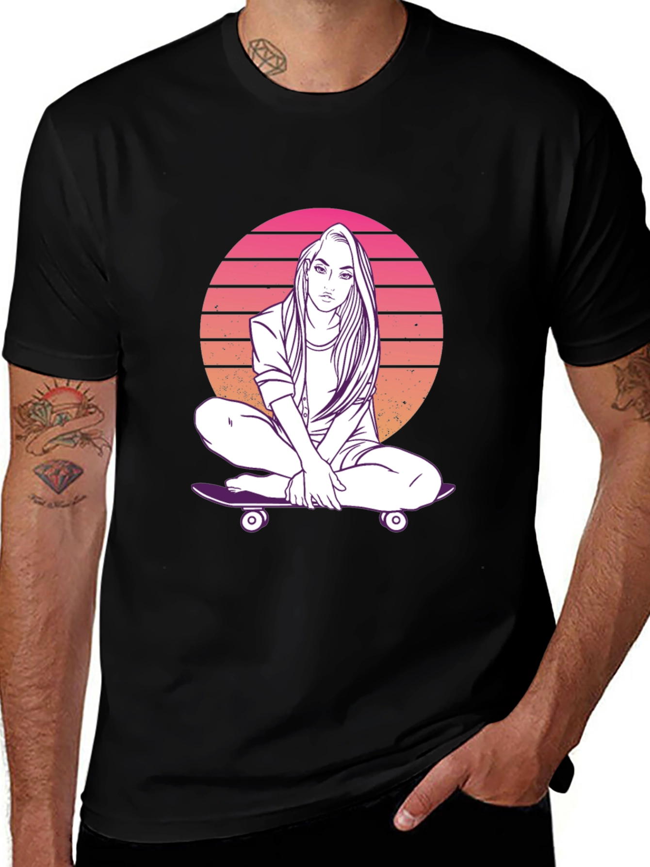 Sunset Skater Girl Graphic T-Shirt - Retro Style