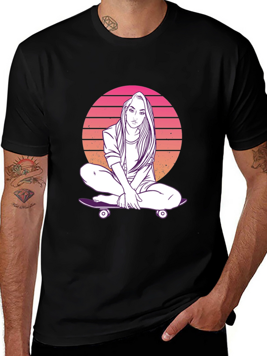 Sunset Skater Girl Graphic T-Shirt - Retro Style