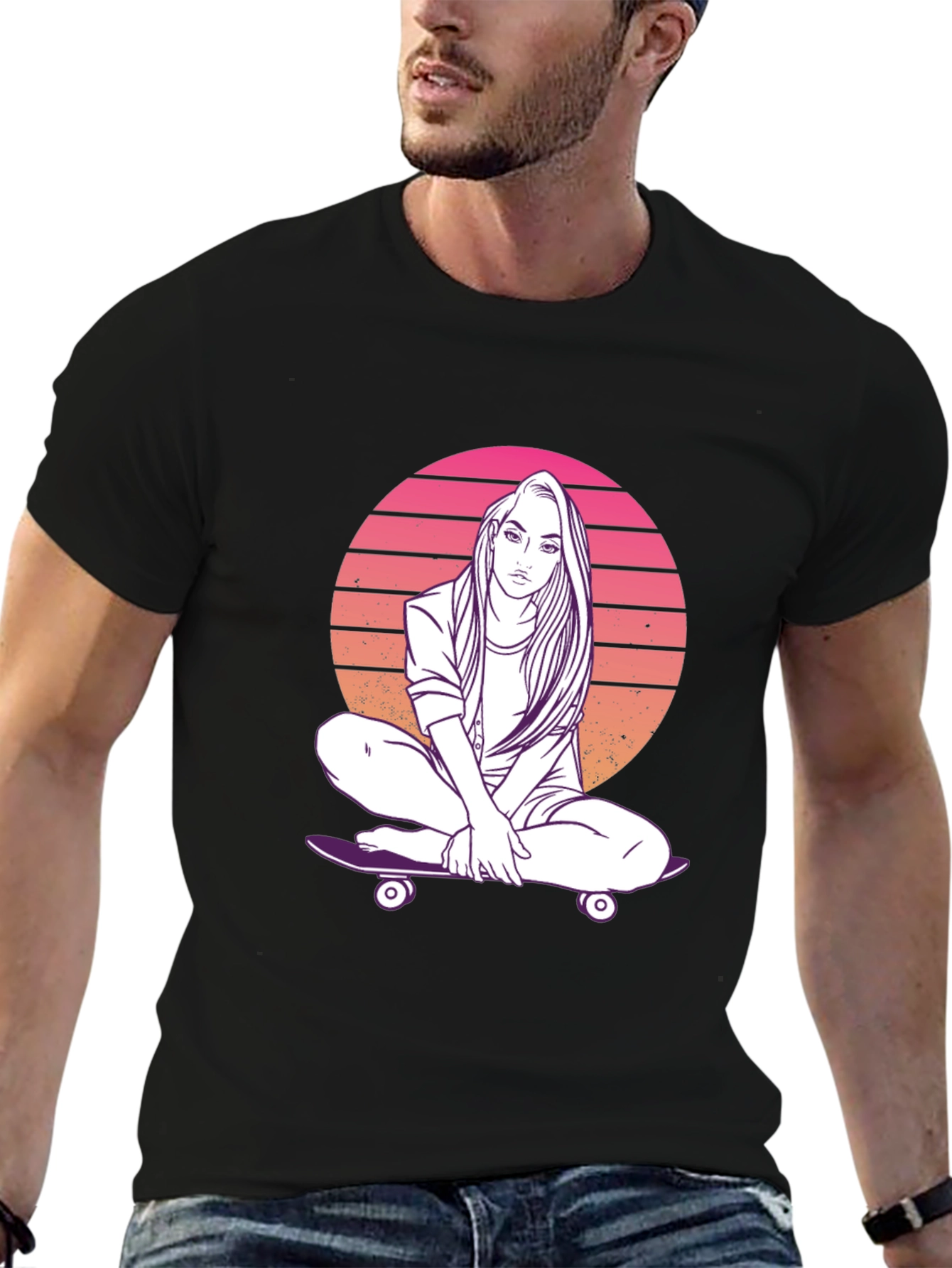 Sunset Skater Girl Graphic T-Shirt - Retro Style