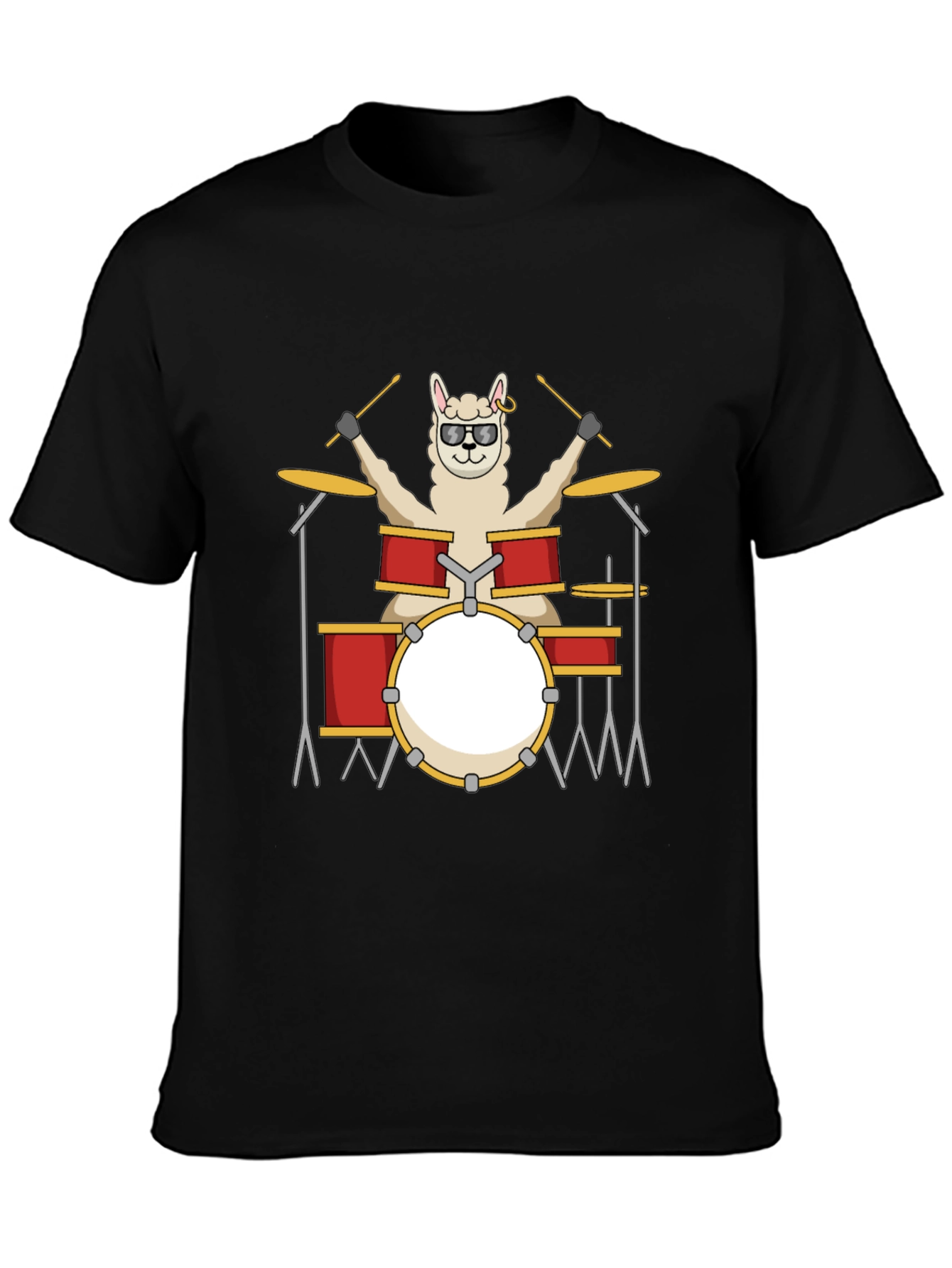 Llama Drummer T-Shirt - Black Cotton Tee