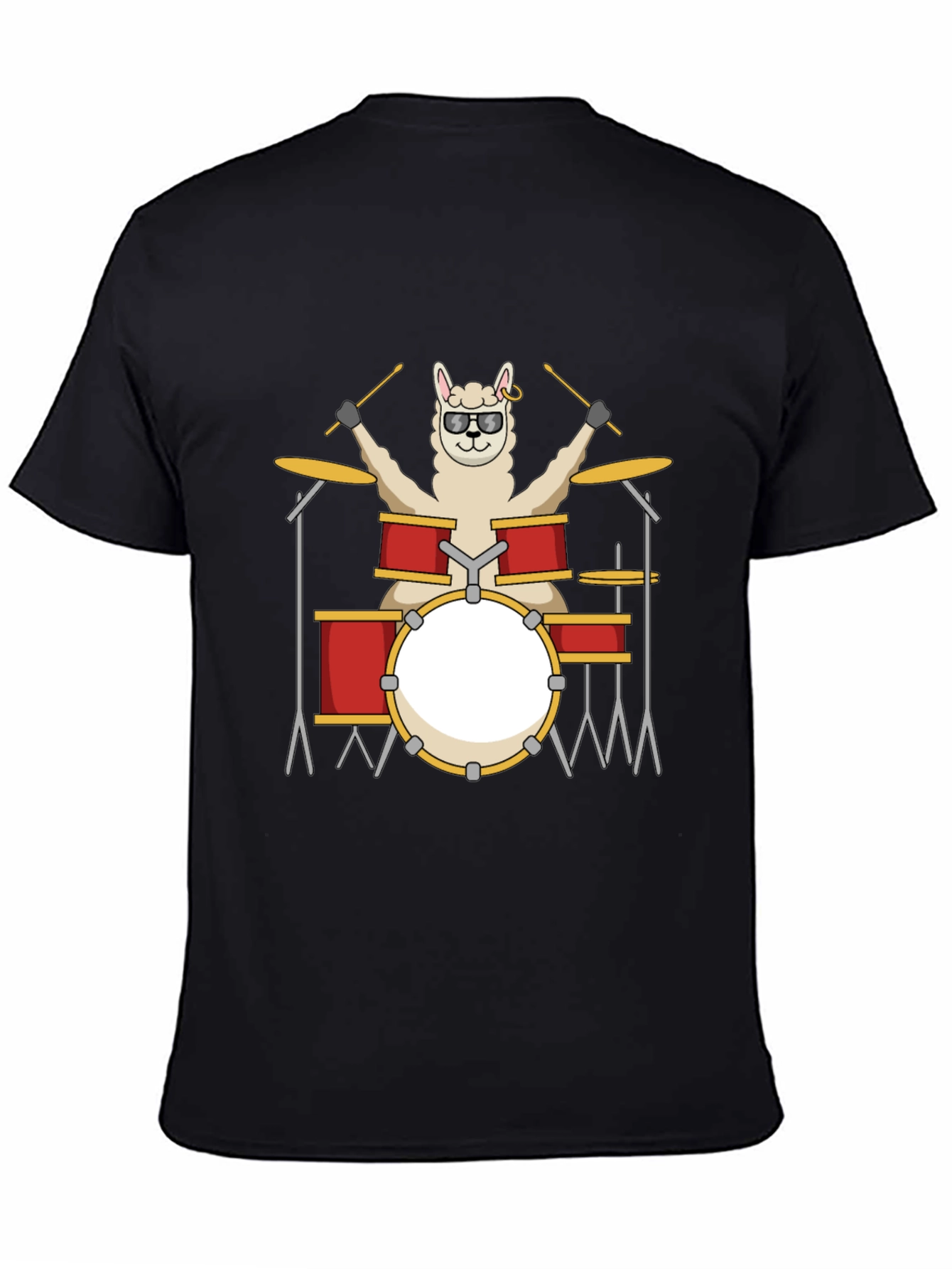 Llama Drummer T-Shirt - Black Cotton Tee