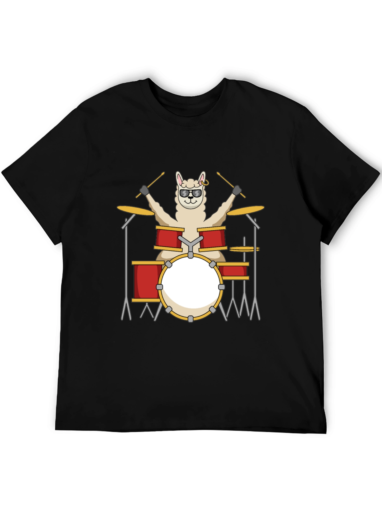 Llama Drummer T-Shirt - Black Cotton Tee