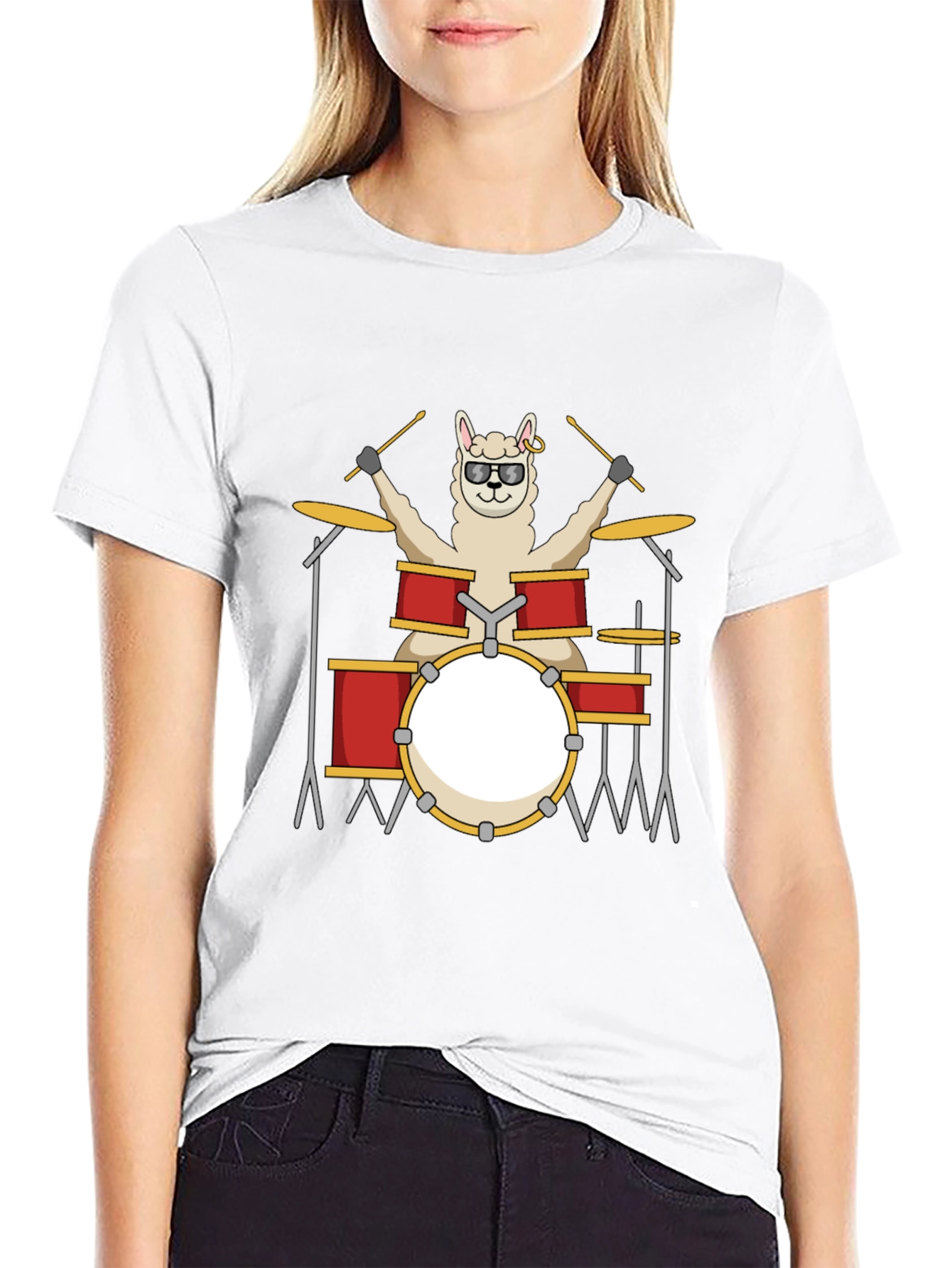 Llama Drummer T-Shirt - Black Cotton Tee