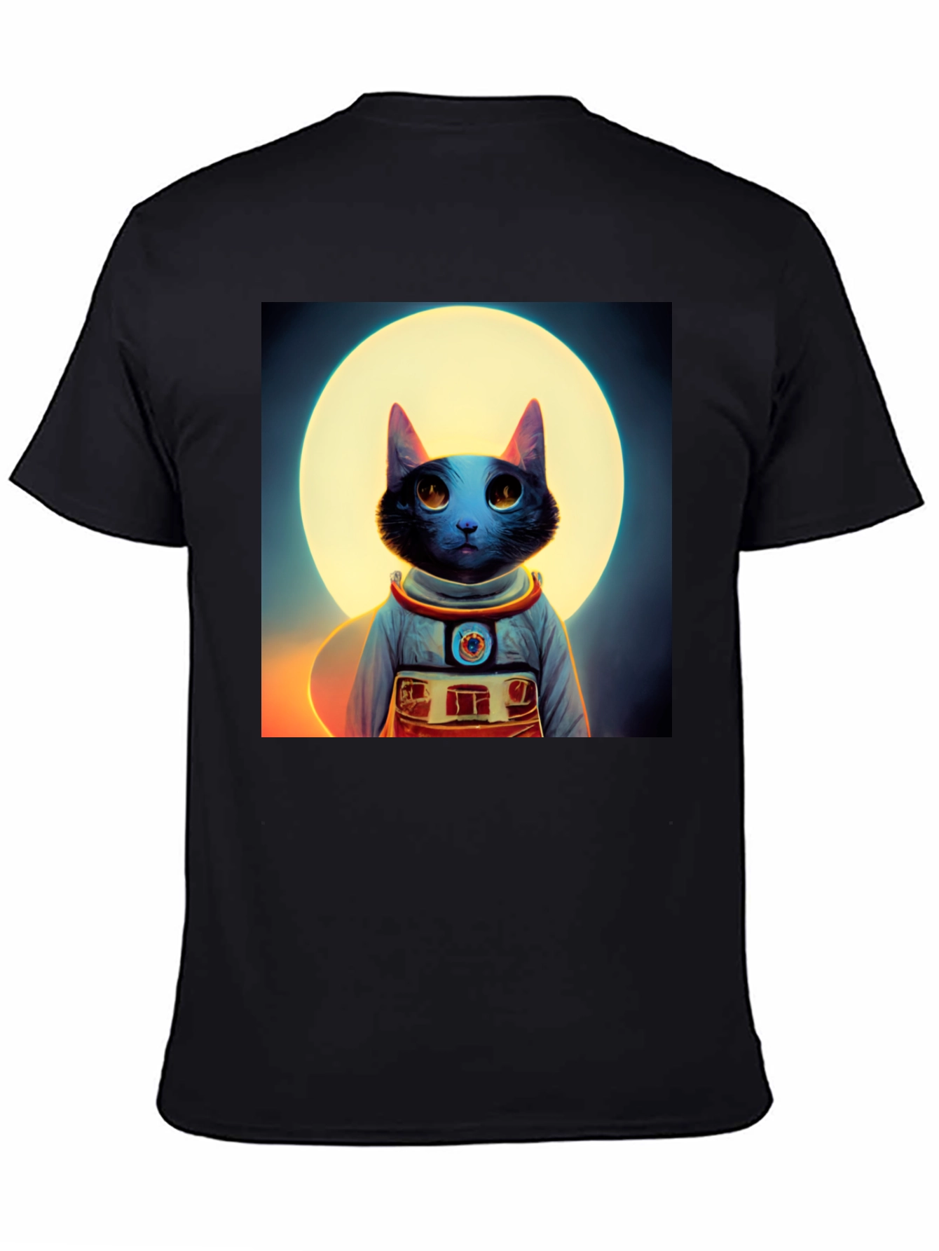 Astronaut Cat Graphic Tee - Black Cotton Blend Shirt