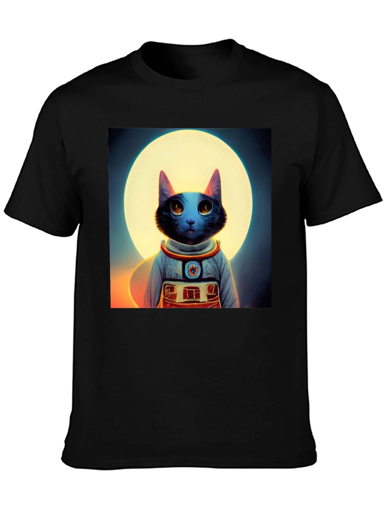 Astronaut Cat Graphic Tee - Black Cotton Blend Shirt