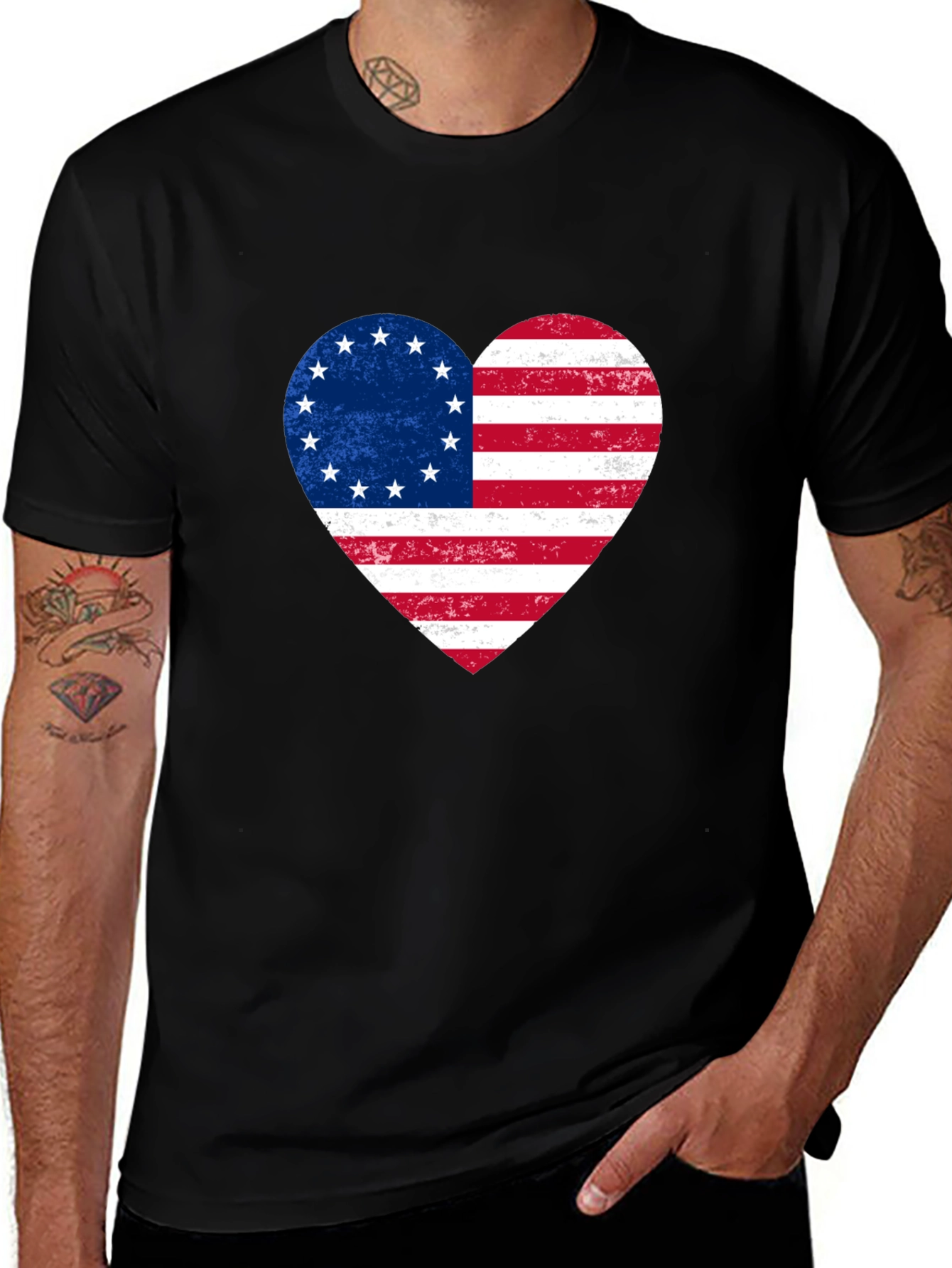 Patriotic American Flag Heart T-Shirt