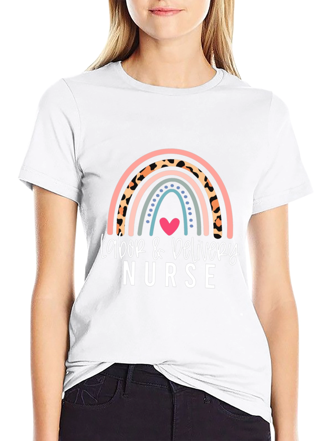 Labor & Delivery Nurse T-Shirt Rainbow Heart
