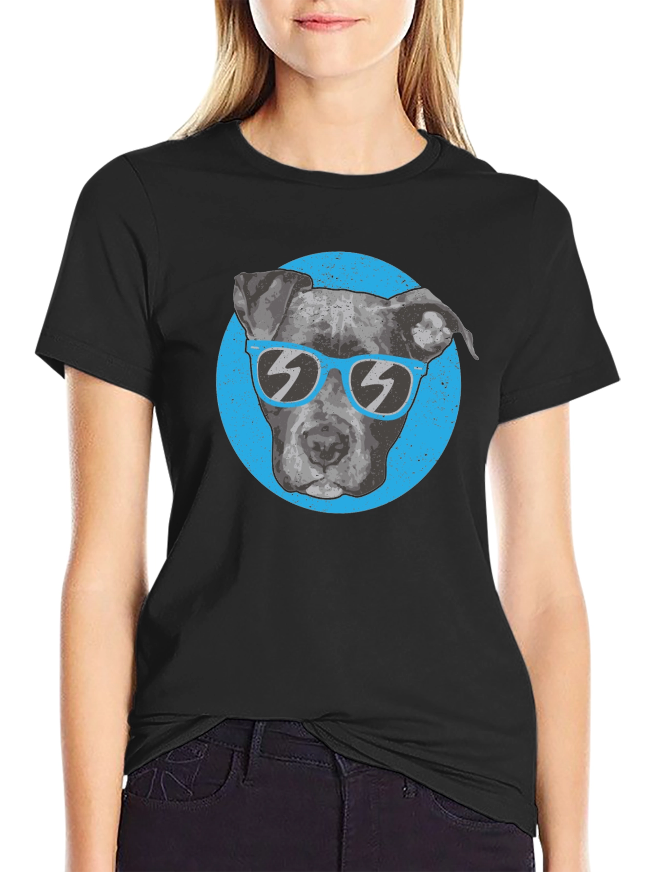 Cool Dog Graphic T-Shirt - Pitbull with Sunglasses