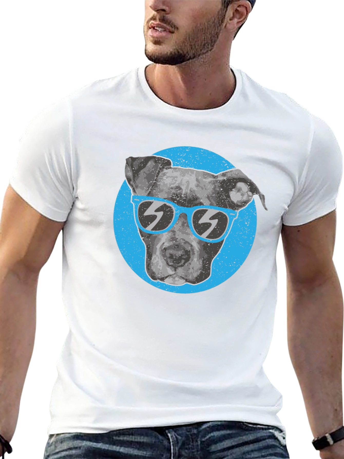 Cool Dog Graphic T-Shirt - Pitbull with Sunglasses