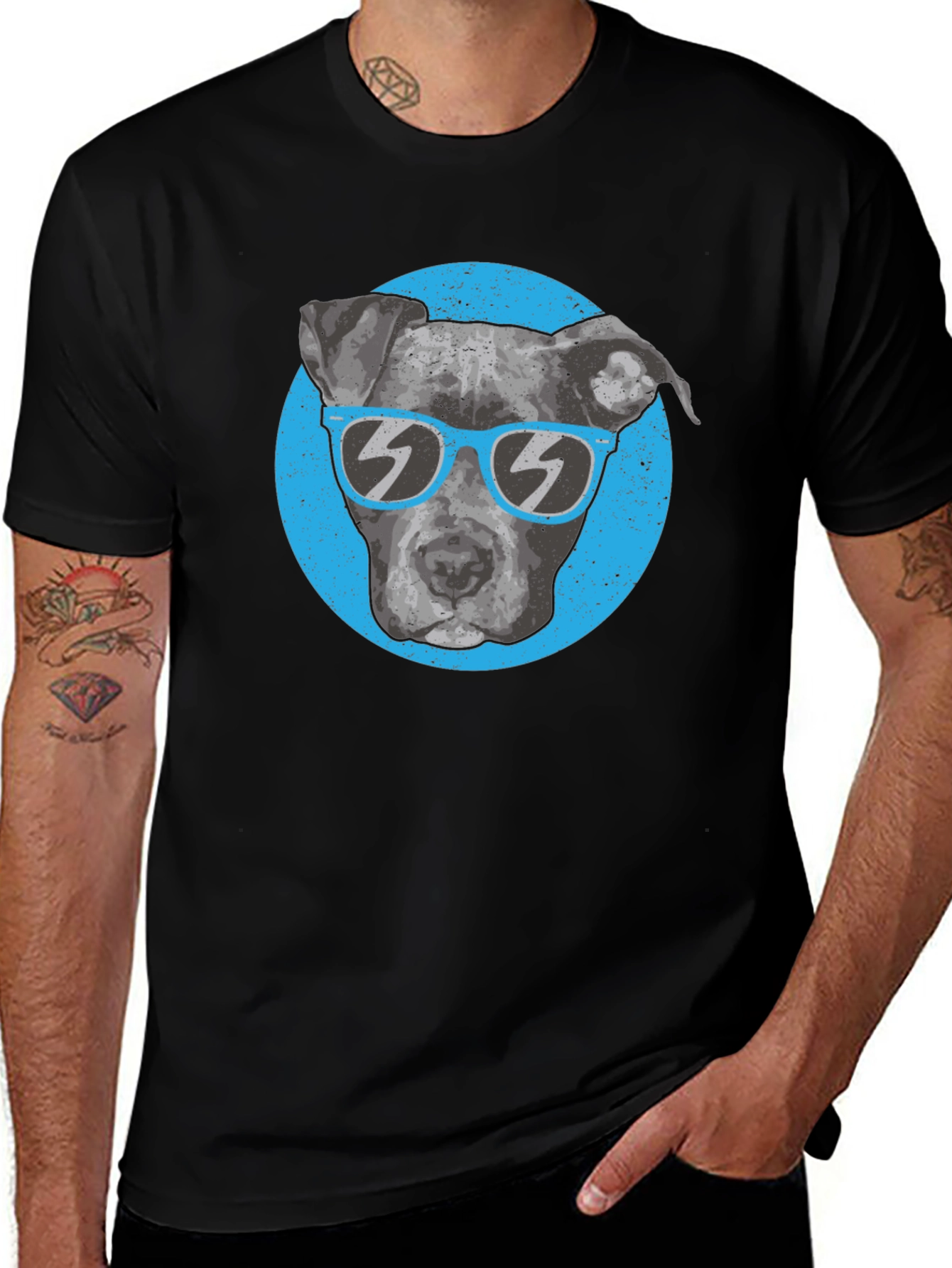 Cool Dog Graphic T-Shirt - Pitbull with Sunglasses