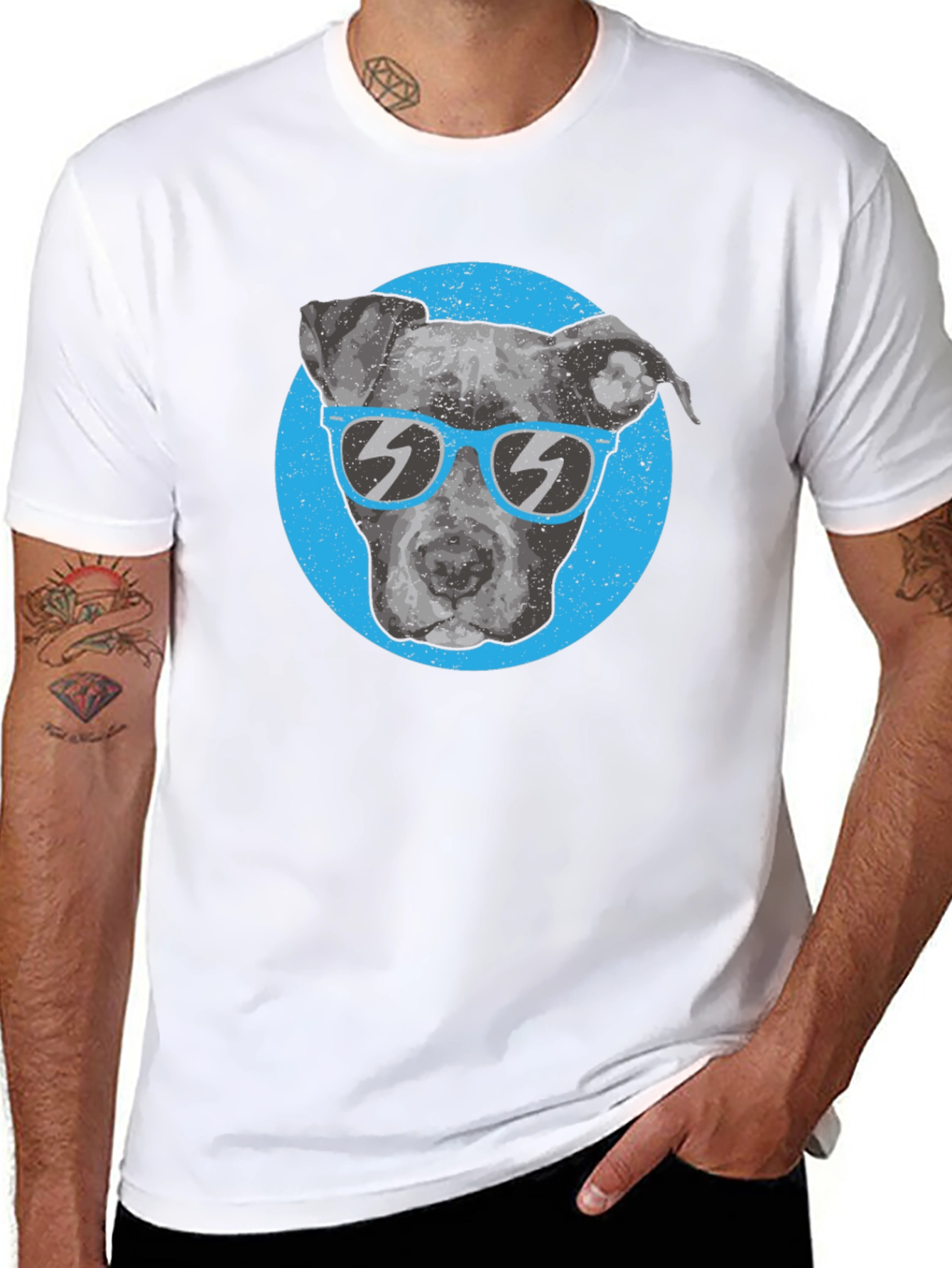 Cool Dog Graphic T-Shirt - Pitbull with Sunglasses