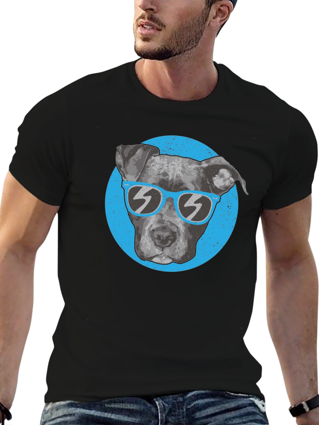 Cool Dog Graphic T-Shirt - Pitbull with Sunglasses