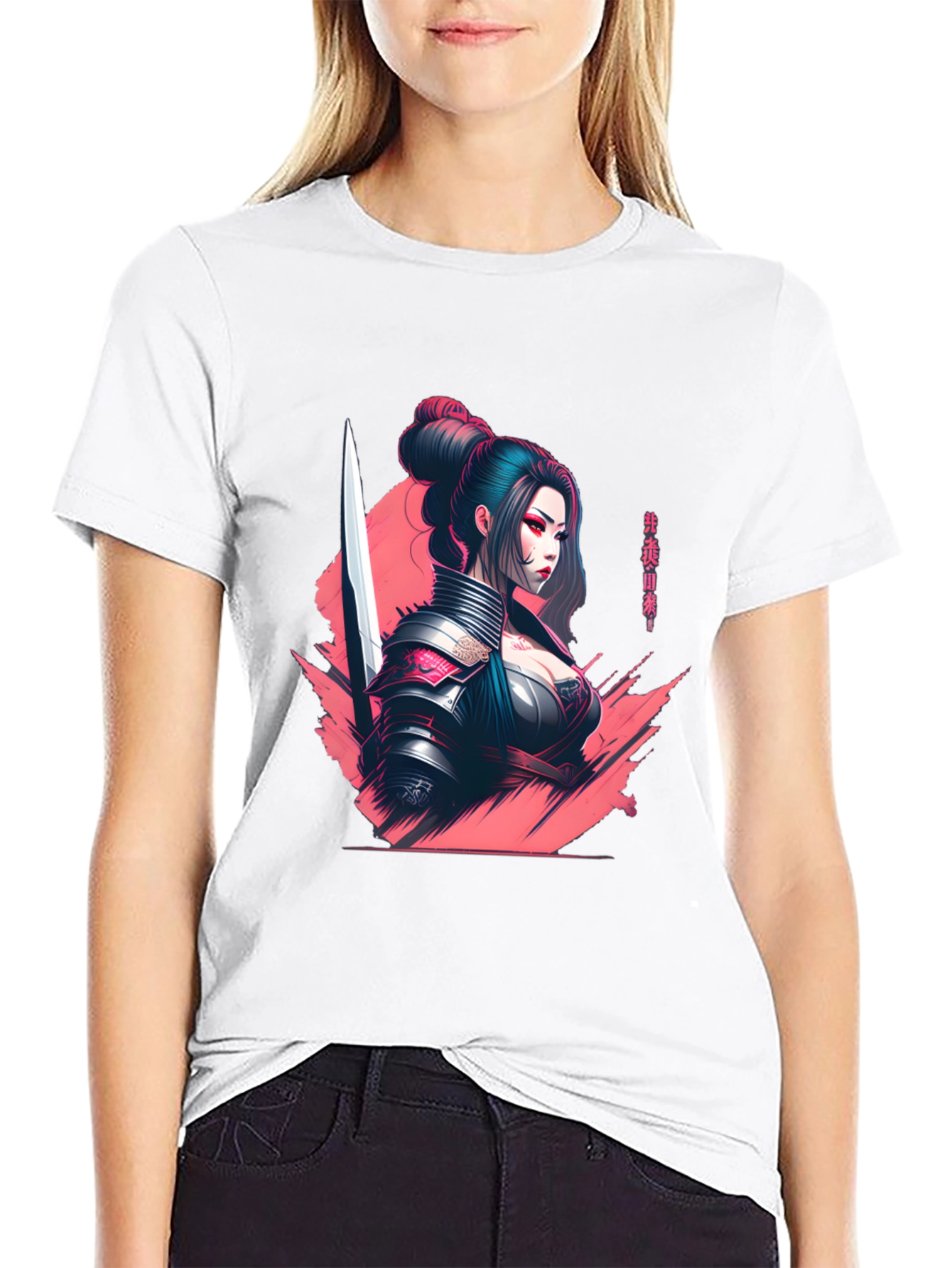 Samurai Girl Graphic T-Shirt - Sleek Anime Style